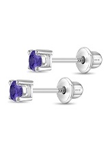 superb silver 3mm round purple cz baby birthstone earrings